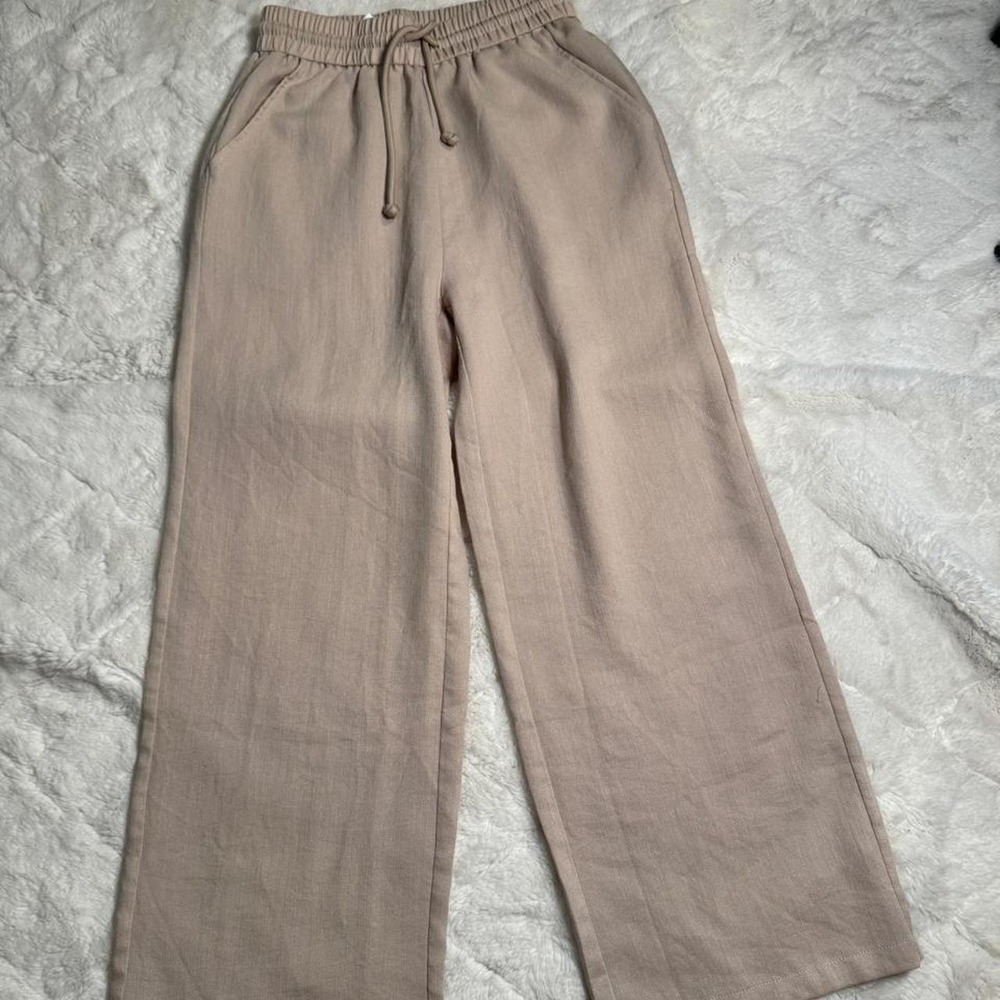Halara Beige Linen Blend Wide Leg Drawstring Elastic Waist Pants Small